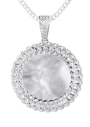10K White Gold Large Diamond Round Cuban Picture Pendant Necklace | Appx. 24 Grams