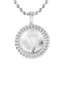 10K White Gold Small Diamond Round Cuban Picture Pendant Necklace | Appx. 18 Grams