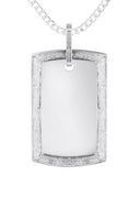 10K White Gold Diamond Dog Tag Picture Pendant Necklace | Appx. 36 Grams