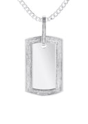 10K White Gold Diamond Dog Tag Picture Pendant Necklace | Appx. 24 Grams