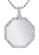 10K White Gold Diamond Octagon Picture Pendant Necklace | Appx. 25 Grams