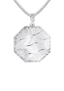 10K White Gold Diamond Octagon Picture Pendant Necklace | Appx. 17 Grams