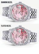 Diamond Mens Rolex Datejust Watch 16200 | 36Mm | Pink Mother Of Pearl Roman Numeral Dial | Jubilee Band