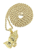 10K Yellow Gold Rope Chain & Praying Hands Pendant | Appx. 12.6 Grams