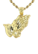 10K Yellow Gold Rope Chain & Praying Hands Pendant | Appx. 12.6 Grams