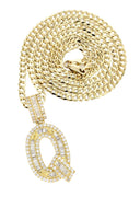 14K Yellow Gold Letter "Q" Baguette Diamond Necklace | 2.22 Carats