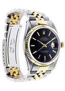 Diamond Rolex Datejust | 18K Yellow Gold and Stainless Steel | Fluted Gold Bezel | 36 MM | Black Stick Dial