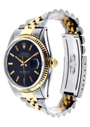 Diamond Rolex Datejust | 18K Yellow Gold and Stainless Steel | Fluted Gold Bezel | 36 MM | Black Stick Dial