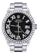 Diamond Mens Rolex Datejust Watch 16200 | 36Mm | Black Roman Numeral Dial | Oyster Band