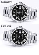 Diamond Mens Rolex Datejust Watch 16200 | 36Mm | Black Roman Numeral Dial | Oyster Band