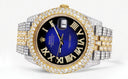 Womens Diamond Iced Out Rolex Datejust 41 | 25 Carats Of Diamonds | Custom Blue Black Roman Numeral Diamond Dial | Two Tone | Two Row | Jubilee Band