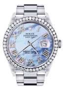 Diamond Mens Rolex Datejust Watch 16200 | 36Mm | Blue Mother Of Pearl Roman Numeral Dial | Oyster Band