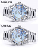 Diamond Mens Rolex Datejust Watch 16200 | 36Mm | Blue Mother Of Pearl Roman Numeral Dial | Oyster Band