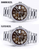 Diamond Mens Rolex Datejust Watch 16200 | 36Mm | Custom Dark Brown Roman Numeral Dial | Oyster Band
