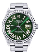 Diamond Mens  Rolex Datejust Watch 16200 | 36Mm | Custom Green Roman Numeral Dial | Oyster Band