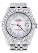 Iced Out Rolex Datejust 36 MM | Stainless Steel | 16.5 Carats of Diamonds | Mother of Pearl Roman Diamond Dial | Jubilee Band | Model 116200