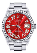 Diamond Mens  Rolex Datejust Watch 16200 | 36Mm | Red Roman Numeral Dial | Oyster Band