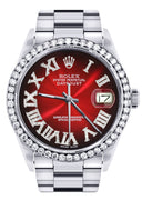 Diamond Mens Rolex Datejust Watch 16200 | 36Mm | Red Black Roman Numeral Dial | Oyster Band