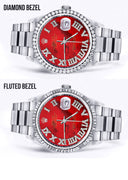 Diamond Mens Rolex Datejust Watch 16200 | 36Mm | Diamond Red Mother Of Pearl Roman Numeral Dial | Oyster Band