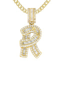 14K Yellow Gold Letter "R" Baguette Diamond Necklace | 2.01 Carats