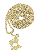 10K Yellow Gold Rope Chain & Gold Ram Pendant | Appx. 13.8 Grams