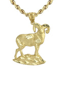 10K Yellow Gold Rope Chain & Gold Ram Pendant | Appx. 13.8 Grams