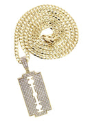 10K Yellow Gold Chain & Cz Razor Blade Pendant | Appx. 17 Grams