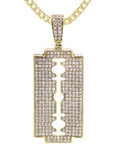 10K Yellow Gold Chain & Cz Razor Blade Pendant | Appx. 17 Grams