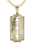 10K Yellow Gold Chain & Cz Razor Blade Pendant | Appx. 17 Grams
