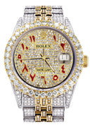 Iced Out Rolex Datejust 36 MM | Two Tone | 10 Carats of Diamonds | Full Diamond Red Arabic Dial