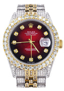 Iced Out Rolex Datejust 36 MM | Two Tone | 10 Carats of Diamonds | Red Black Diamond Dial