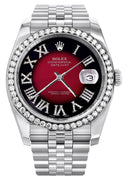 New Style | Hidden Clasp | Diamond Rolex Datejust Watch | 36Mm | Diamond Red Roman Numeral Dial | Jubilee Band