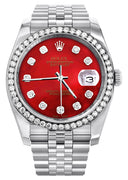 New Style | Hidden Clasp | Diamond Rolex Datejust Watch | 36Mm | Red Diamond Dial | Jubilee Band