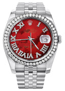 New Style | Hidden Clasp | Diamond Rolex Datejust Watch | 36Mm | Diamond Red Mother Of Pearl Roman Numeral Dial | Jubilee Band