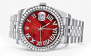 New Style | Hidden Clasp | Diamond Rolex Datejust Watch | 36Mm | Diamond Red Mother Of Pearl Roman Numeral Dial | Jubilee Band