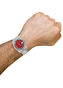 New Style | Hidden Clasp | Diamond Rolex Datejust Watch | 36Mm | Diamond Red Mother Of Pearl Roman Numeral Dial | Jubilee Band