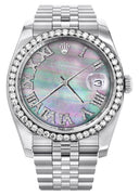 New Style | Hidden Clasp | Diamond Rolex Datejust  Watch | 36Mm | Dark Mother Of Pearl Dial | Roman Numeral | Jubilee Band