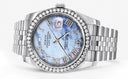 New Style | Hidden Clasp | Diamond Rolex Datejust Watch | 36Mm | Blue Mother Of Pearl Roman Numeral Dial | Jubilee Band