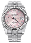New Style | Hidden Clasp | Diamond Rolex Datejust Watch | 36MM | Pink Flower Diamond Dial | Jubilee Band