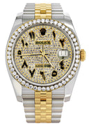 New Style | Hidden Clasp | Diamond Gold Rolex Watch For Men | 36Mm | Black Arabic Full Diamond Dial | Jubilee Band