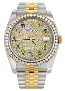 New Style | Hidden Clasp | Diamond Gold Rolex Watch For Men | 36Mm | Custom Green Arabic Full Diamond Dial | Jubilee Band