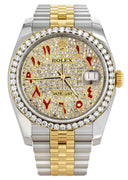 New Style | Hidden Clasp | Diamond Gold Rolex Watch For Men | 36Mm | Custom Red Arabic Full Diamond Dial | Jubilee Band