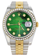 New Style | Hidden Clasp | Diamond Rolex Datejust Two Tone | 36MM | Green Diamond Mother Of Pearl Dial | Jubilee Band
