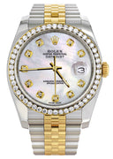 New Style | Hidden Clasp | Diamond Gold Rolex Watch For Men | 36Mm | White Mother Of Pearl  | Jubilee Band