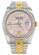 New Style | Hidden Clasp | Gold & Steel Rolex Datejust Watch | 36Mm | Custom Diamond Pink Dial | Jubilee Band
