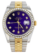 New Style | Hidden Clasp | Diamond Gold Rolex Watch For Men | 36Mm | Royal Blue Dial | Jubilee Band