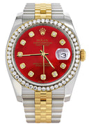 New Style | Hidden Clasp | Gold & Steel Rolex Datejust Watch | 36Mm | Diamond Red Mother Of Pearl Dial | Jubilee Band