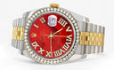 New Style | Hidden Clasp | Gold & Steel Rolex Datejust Watch | 36Mm | Diamond Red Roman Dial | Jubilee Band