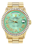 Rolex Day-Date | Presidential | 18K Yellow Gold | Diamond Bezel | Light Green Diamond Roman