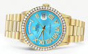 Rolex Day-Date | Presidential | 18K Yellow Gold | Diamond Bezel | Light Blue Diamond Roman DIal